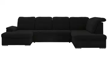 Wohnlandschaft mit Schlaffunktion Madrito Boucléstoff rechts Schwarz