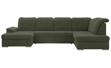 Wohnlandschaft mit Schlaffunktion Madrito Boucléstoff rechts Dunkelgrün