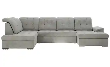 Wohnlandschaft mit Schlaffunktion Madrito Velours links Hellgrau