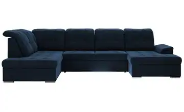 Wohnlandschaft mit Schlaffunktion Madrito Velours links Dunkelblau
