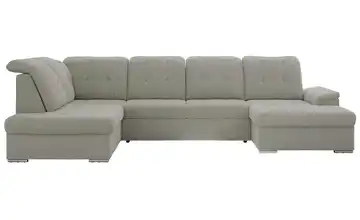 Wohnlandschaft mit Schlaffunktion Madrito Boucléstoff links Elefantengrau