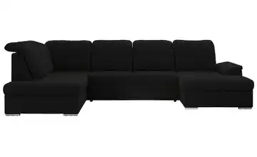 Wohnlandschaft mit Schlaffunktion Madrito Boucléstoff links Schwarz