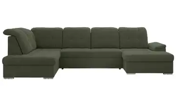 Wohnlandschaft mit Schlaffunktion Madrito Boucléstoff links Dunkelgrün