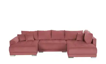 Wohnlandschaft mit Schlaffunktion Lemie Cordstoff Terracotta links