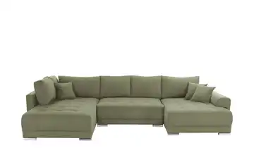 Wohnlandschaft mit Schlaffunktion Lemie Flachgewebe Olivgrün rechts