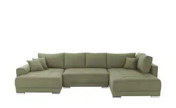 Wohnlandschaft mit Schlaffunktion Lemie Flachgewebe Olivgrün links