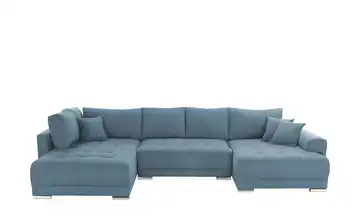 Wohnlandschaft mit Schlaffunktion Lemie Flachgewebe Dunkelblau rechts