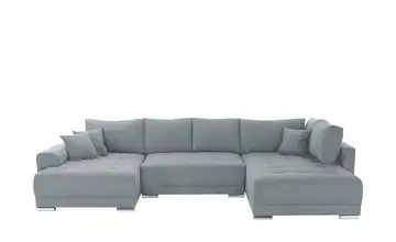 Wohnlandschaft mit Schlaffunktion Lemie Flachgewebe Grau links