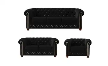 S-STYLE Chesterfield Polstergarnitur 3+2+1 Cleo Blink Schwarz