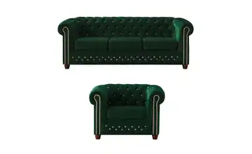S-STYLE Chesterfield Polestergarnitur 3+1 Cleo Blink Flaschengrün