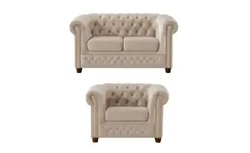 S-STYLE Chesterfield Polstergarnitur 2+1 Cleo Blink Beige