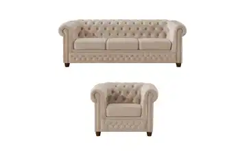 S-STYLE Chesterfield Polestergarnitur 3+1 Cleo Blink Beige