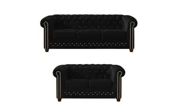S-STYLE Chesterfield Polstergarnitur 3+2 Cleo Blink Schwarz