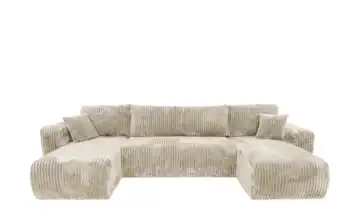 Wohnlandschaft mit Schlaffunktion Henna Beige Cordstoff grob